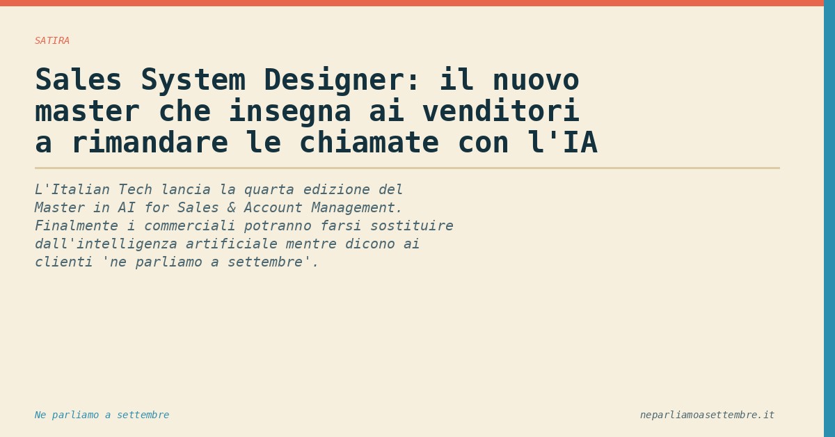 Sales System Designer: il nuovo master che insegna ai venditori a rimandare le chiamate con l\'IA