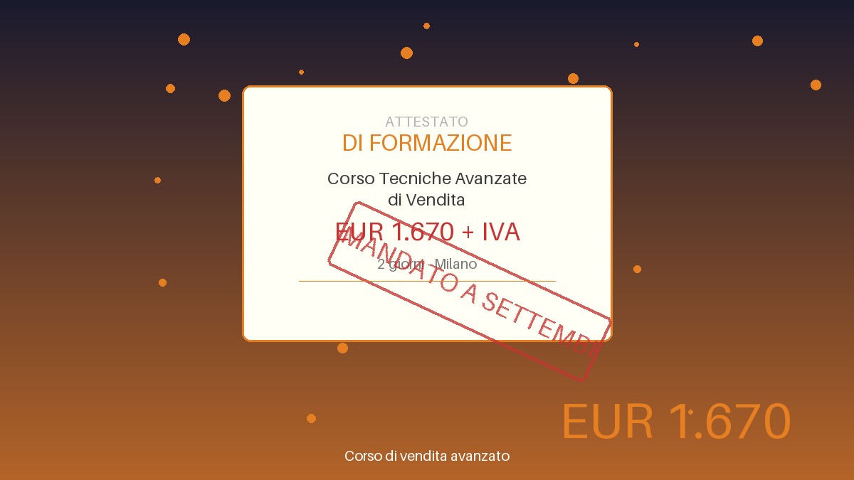 Corso di vendita avanzato a 1.670 euro: la formazione che ne
